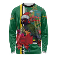 Dominica Christmas Coquette Bow Long Sleeve Shirt Sisserou Parrot Tropical Flower - Wonder Print Shop
