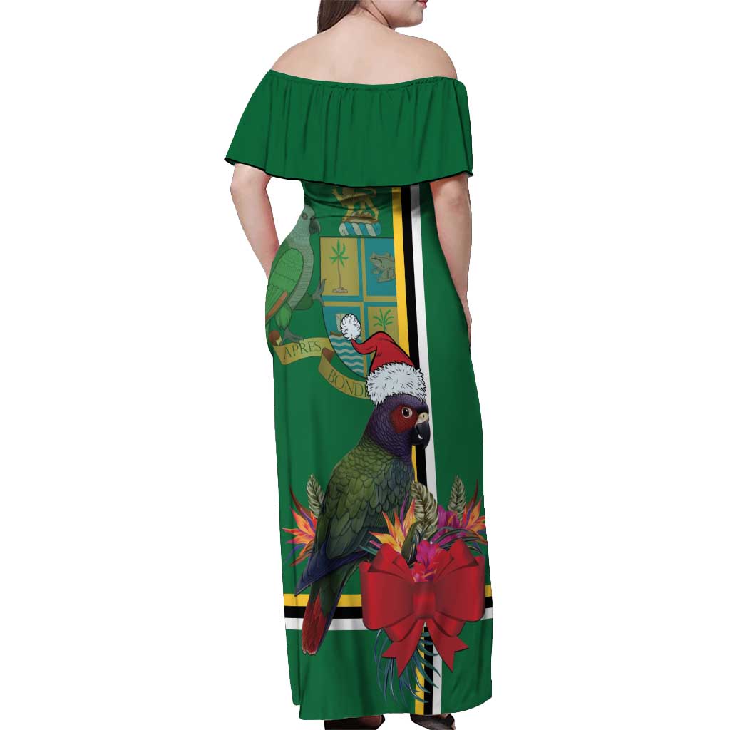 Dominica Christmas Coquette Bow Off Shoulder Maxi Dress Sisserou Parrot Tropical Flower - Wonder Print Shop