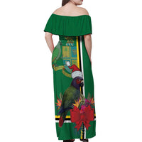 Dominica Christmas Coquette Bow Off Shoulder Maxi Dress Sisserou Parrot Tropical Flower - Wonder Print Shop