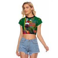Dominica Christmas Coquette Bow Raglan Cropped T Shirt Sisserou Parrot Tropical Flower - Wonder Print Shop