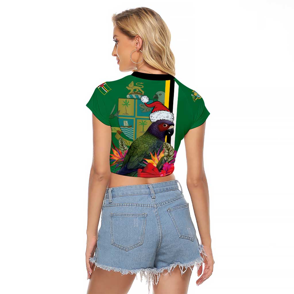 Dominica Christmas Coquette Bow Raglan Cropped T Shirt Sisserou Parrot Tropical Flower - Wonder Print Shop