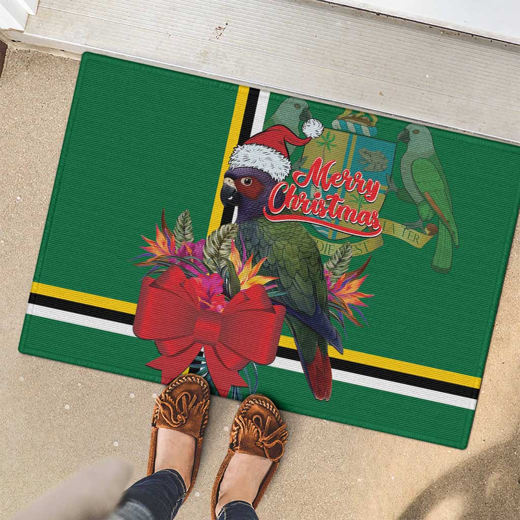 Dominica Christmas Coquette Bow Rubber Doormat Sisserou Parrot Tropical Flower - Wonder Print Shop