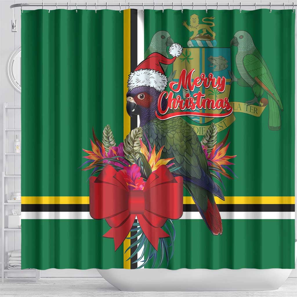 Dominica Christmas Coquette Bow Shower Curtain Sisserou Parrot Tropical Flower
