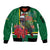 Dominica Christmas Coquette Bow Sleeve Zip Bomber Jacket Sisserou Parrot Tropical Flower - Wonder Print Shop
