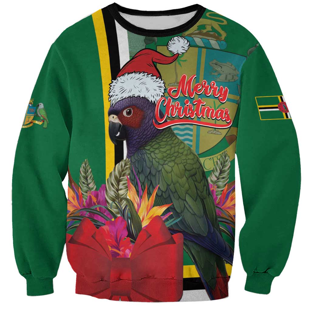 Dominica Christmas Coquette Bow Sweatshirt Sisserou Parrot Tropical Flower - Wonder Print Shop
