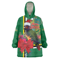 Dominica Christmas Coquette Bow Wearable Blanket Hoodie Sisserou Parrot Tropical Flower - Wonder Print Shop