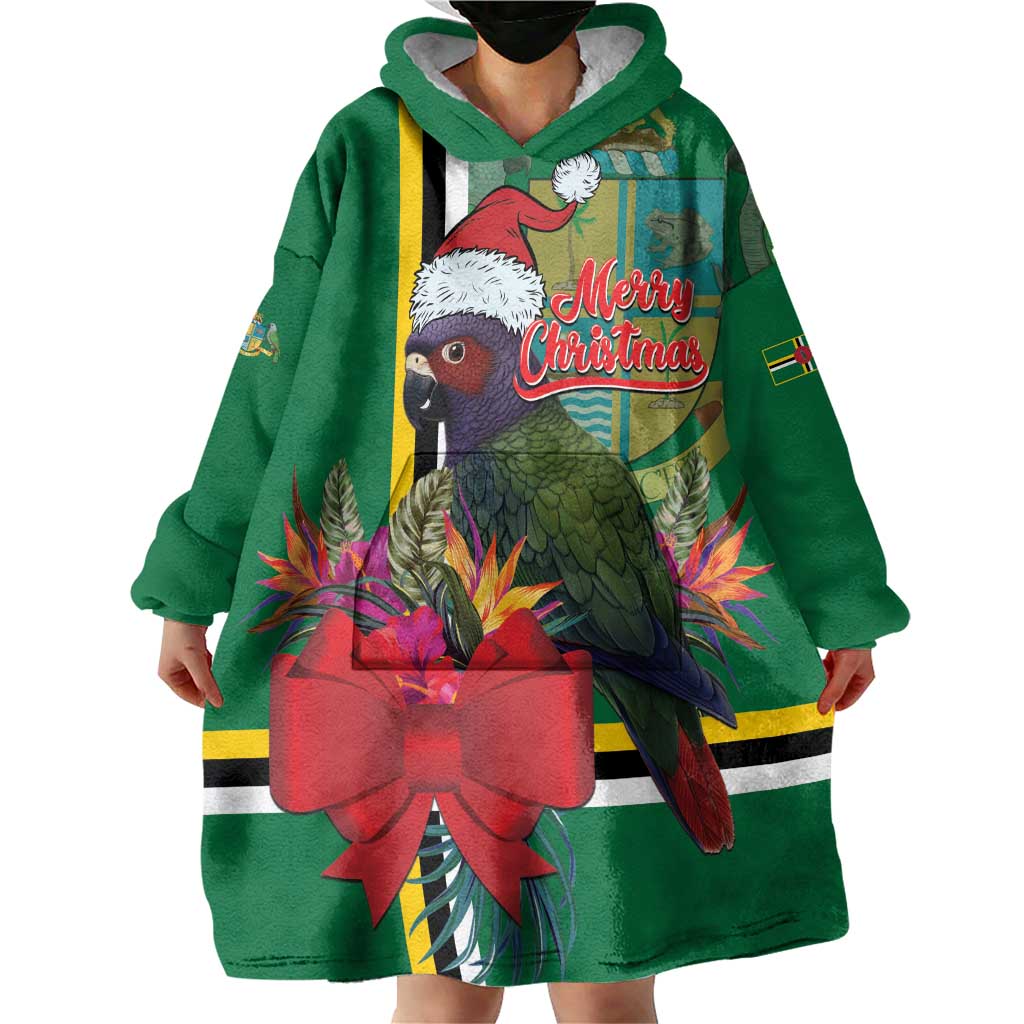 Dominica Christmas Coquette Bow Wearable Blanket Hoodie Sisserou Parrot Tropical Flower - Wonder Print Shop