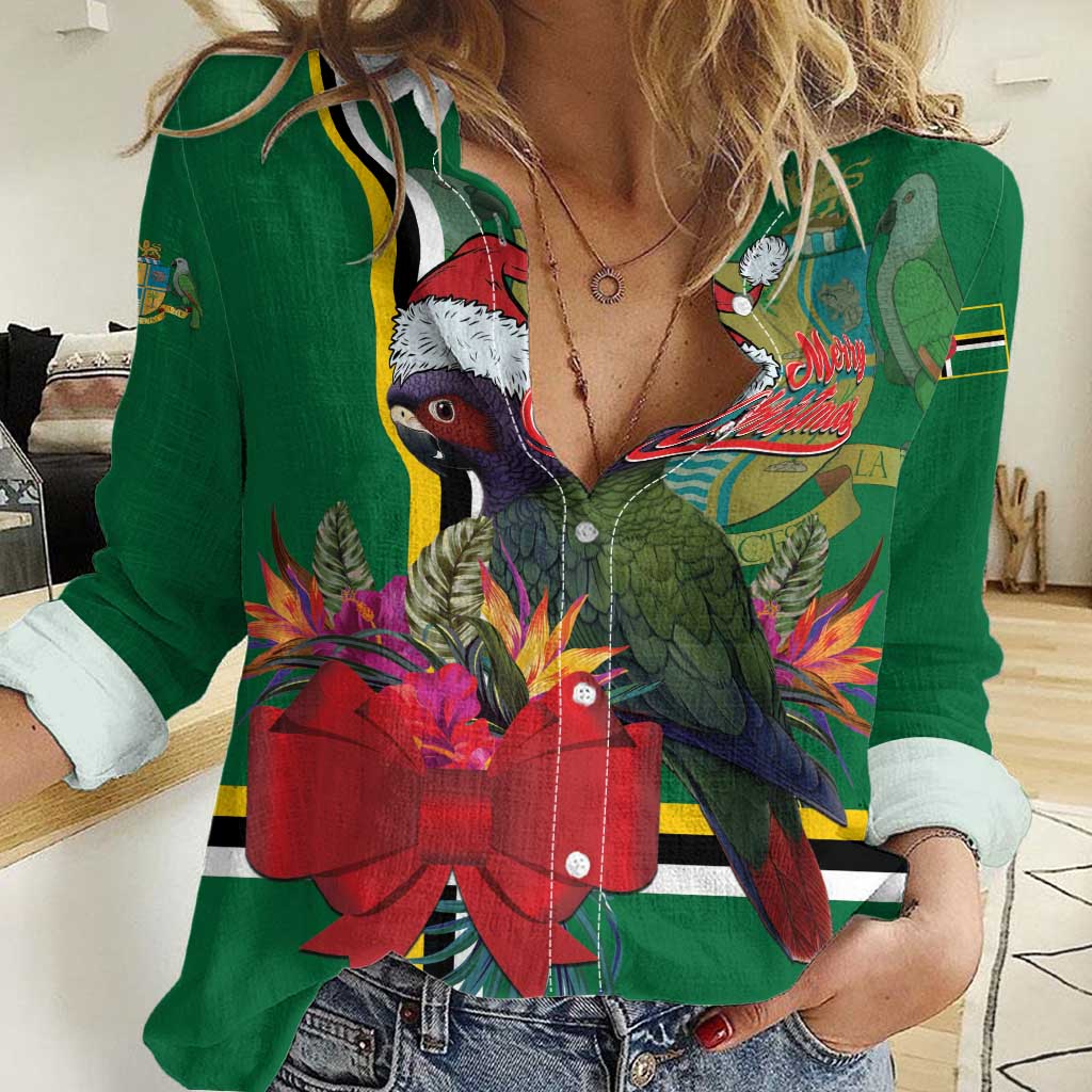 Dominica Christmas Coquette Bow Women Casual Shirt Sisserou Parrot Tropical Flower - Wonder Print Shop