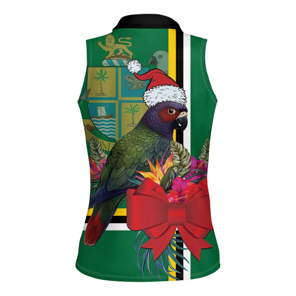 Dominica Christmas Coquette Bow Women Sleeveless Polo Shirt Sisserou Parrot Tropical Flower - Wonder Print Shop