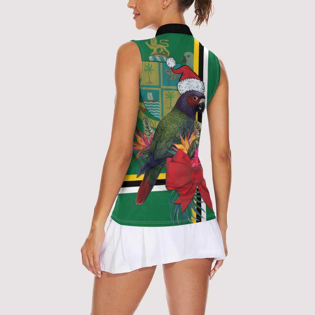 Dominica Christmas Coquette Bow Women Sleeveless Polo Shirt Sisserou Parrot Tropical Flower - Wonder Print Shop