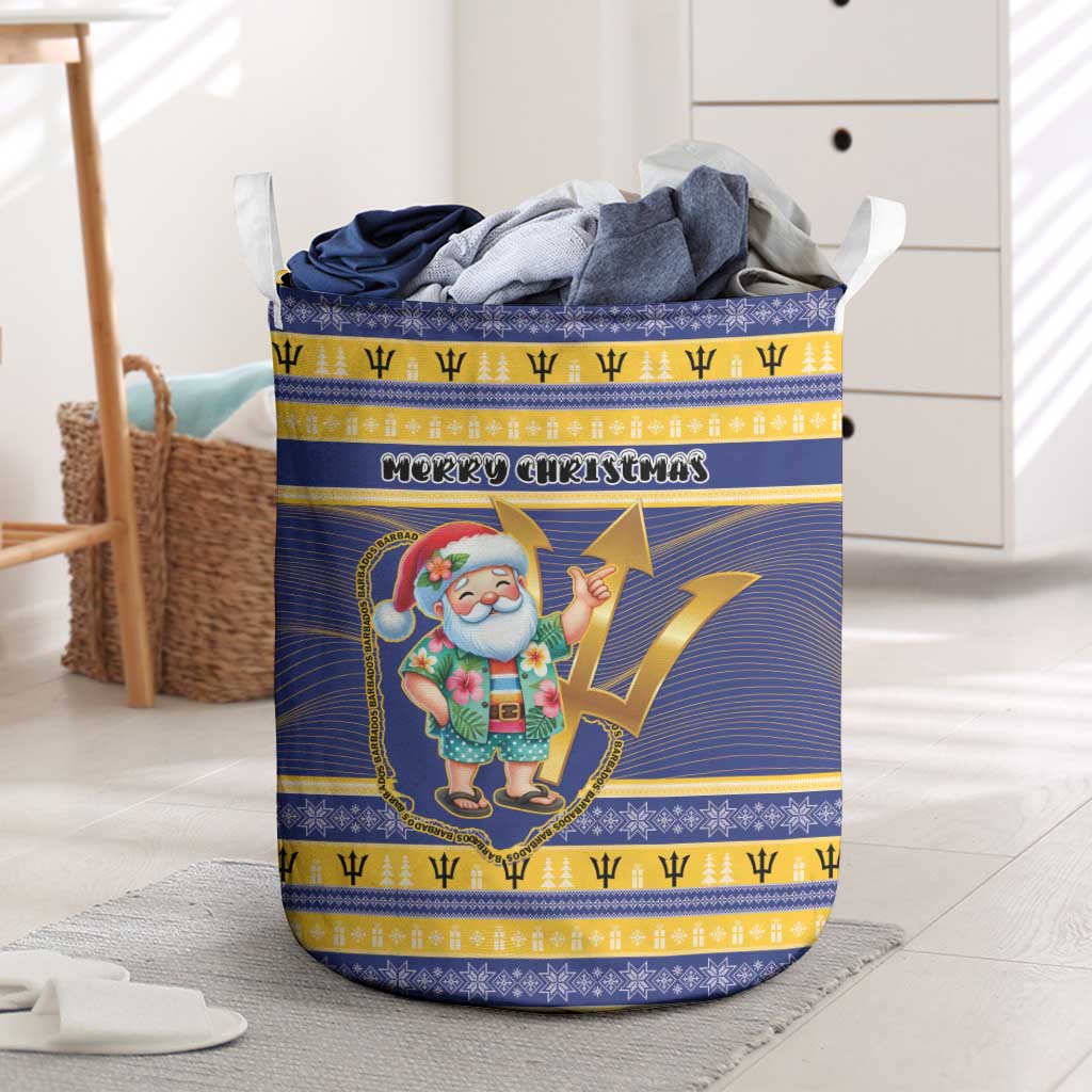 Barbados Christmas Laundry Basket Bajan Map Santa Trident - Wonder Print Shop