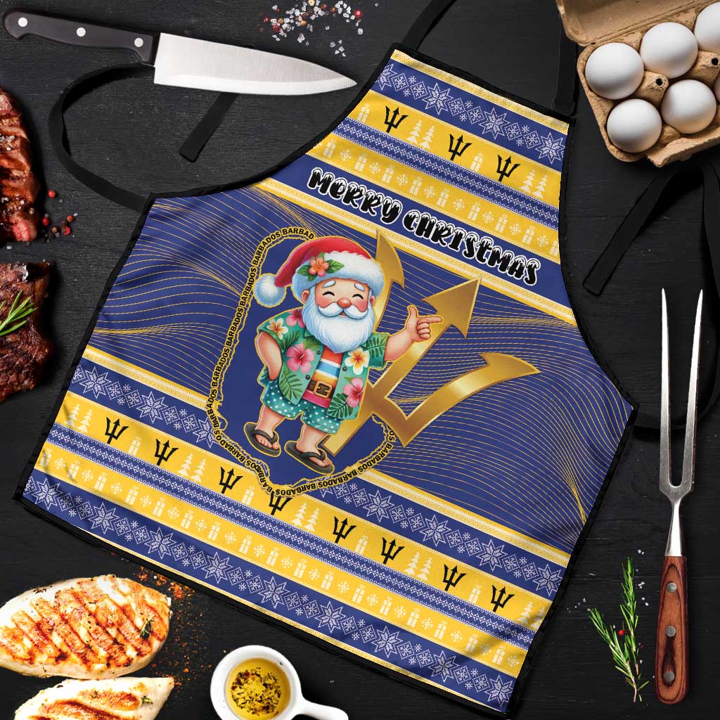 Barbados Christmas Apron Bajan Map Santa Trident - Wonder Print Shop