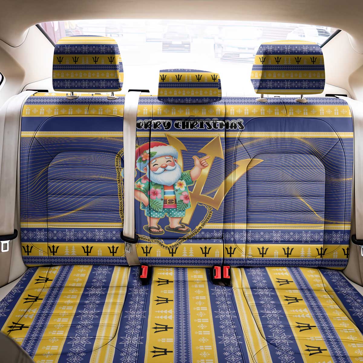 Barbados Christmas Back Car Seat Cover Bajan Map Santa Trident - Wonder Print Shop
