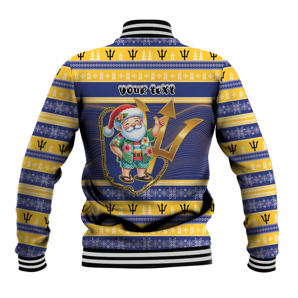Personalized Barbados Christmas Baseball Jacket Bajan Map Santa Trident - Wonder Print Shop