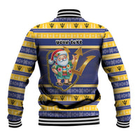 Personalized Barbados Christmas Baseball Jacket Bajan Map Santa Trident - Wonder Print Shop