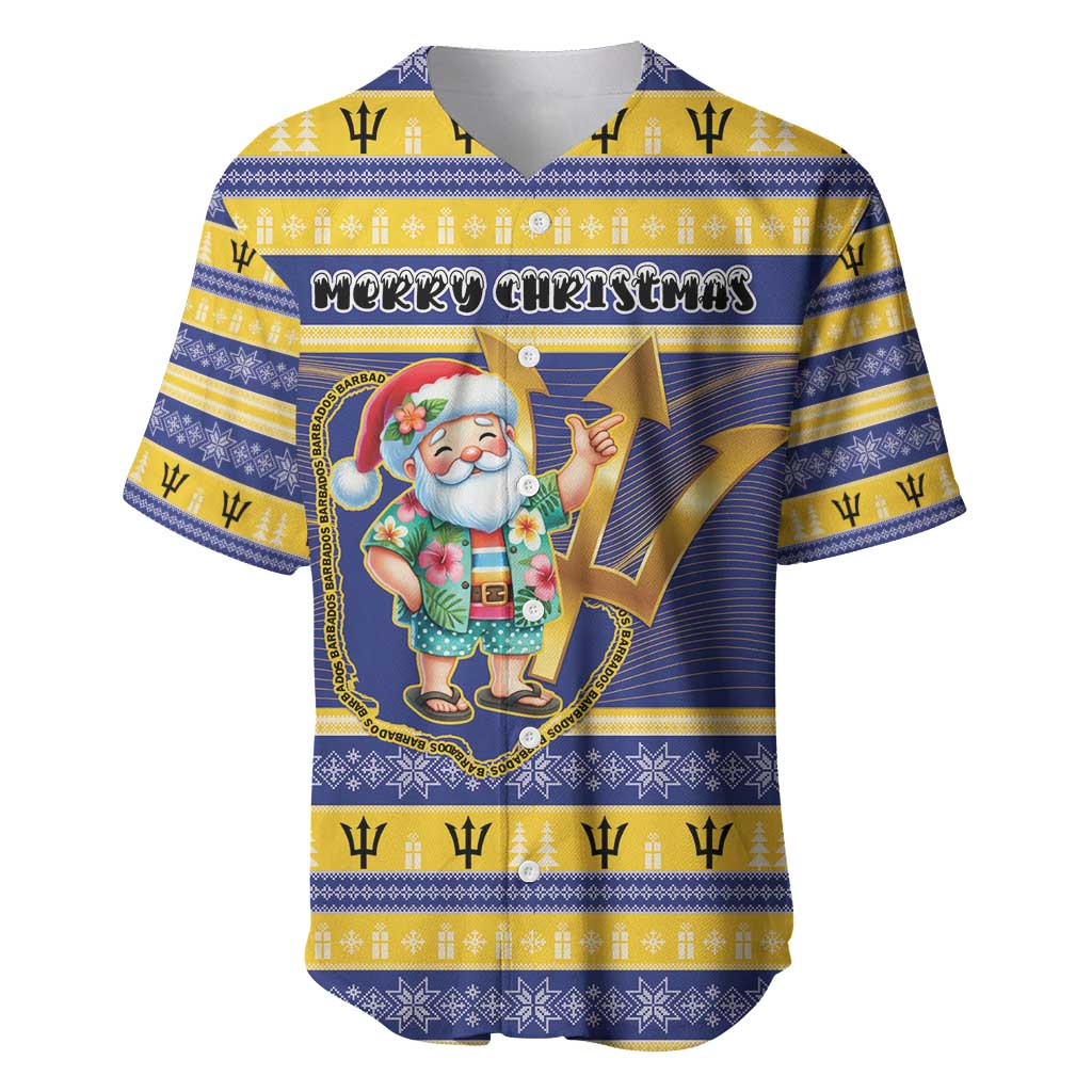 Personalized Barbados Christmas Baseball Jersey Bajan Map Santa Trident - Wonder Print Shop