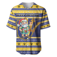 Personalized Barbados Christmas Baseball Jersey Bajan Map Santa Trident - Wonder Print Shop
