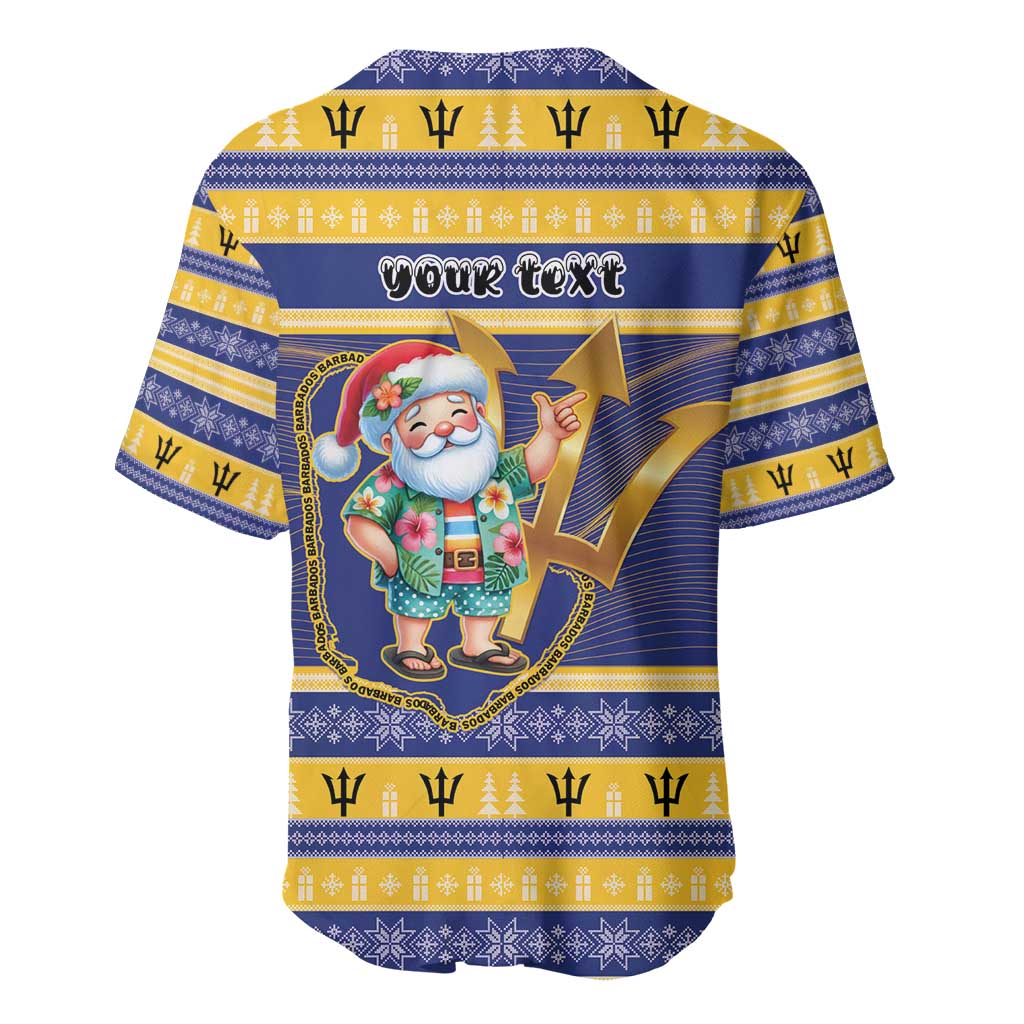 Personalized Barbados Christmas Baseball Jersey Bajan Map Santa Trident - Wonder Print Shop