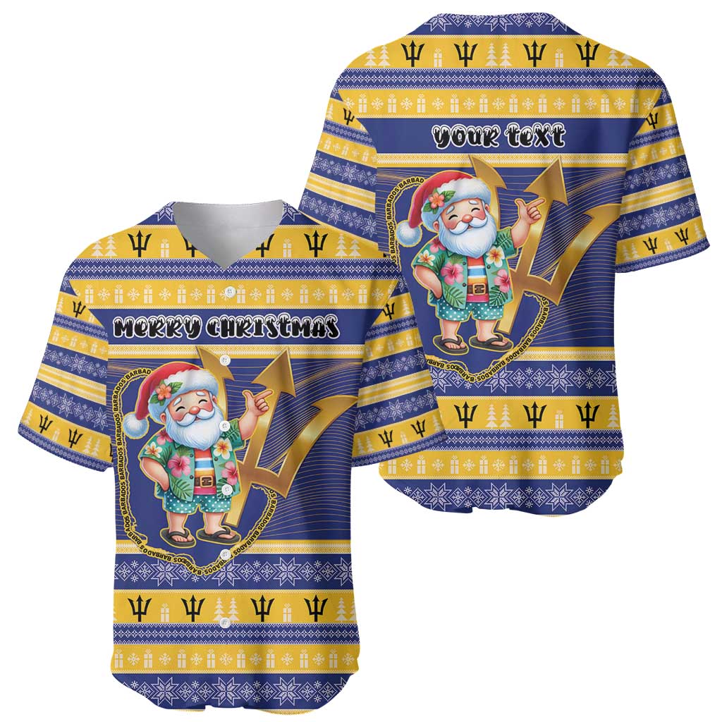 Personalized Barbados Christmas Baseball Jersey Bajan Map Santa Trident - Wonder Print Shop