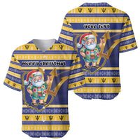 Personalized Barbados Christmas Baseball Jersey Bajan Map Santa Trident - Wonder Print Shop