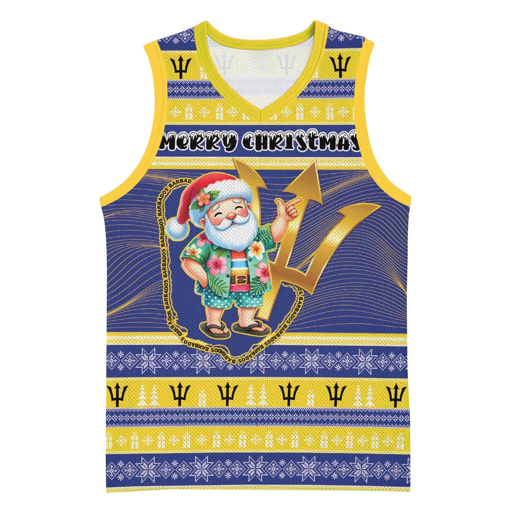 Personalized Barbados Christmas Basketball Jersey Bajan Map Santa Trident - Wonder Print Shop