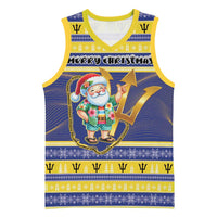 Personalized Barbados Christmas Basketball Jersey Bajan Map Santa Trident - Wonder Print Shop