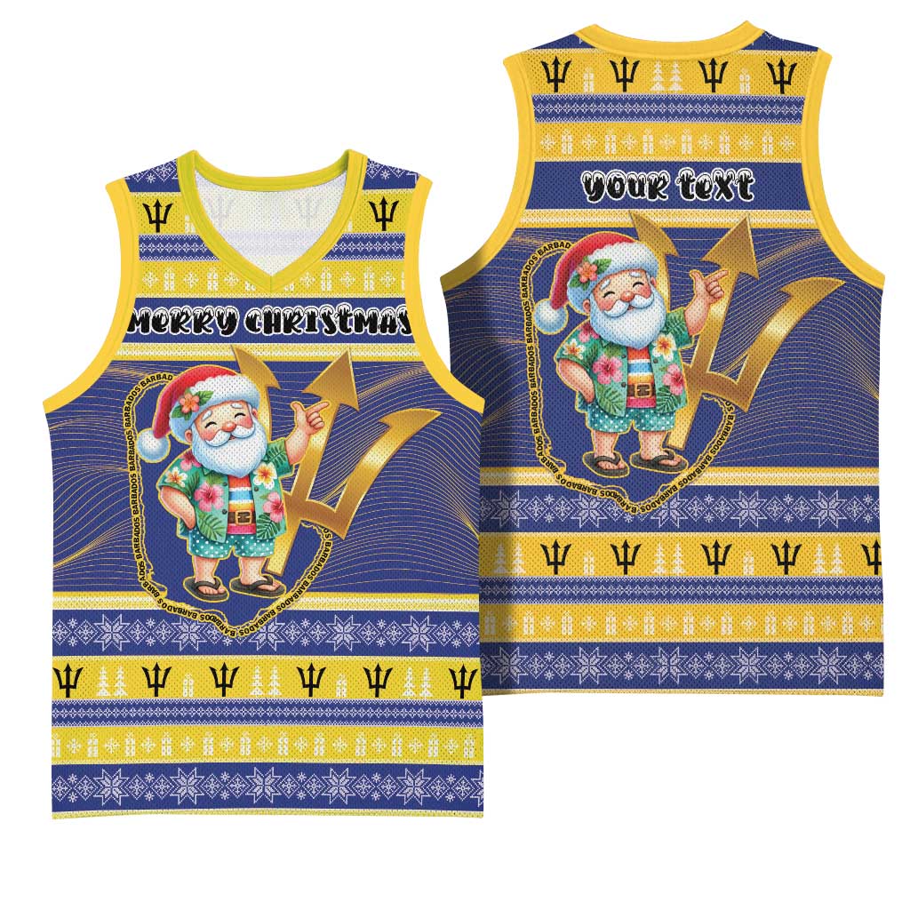 Personalized Barbados Christmas Basketball Jersey Bajan Map Santa Trident - Wonder Print Shop