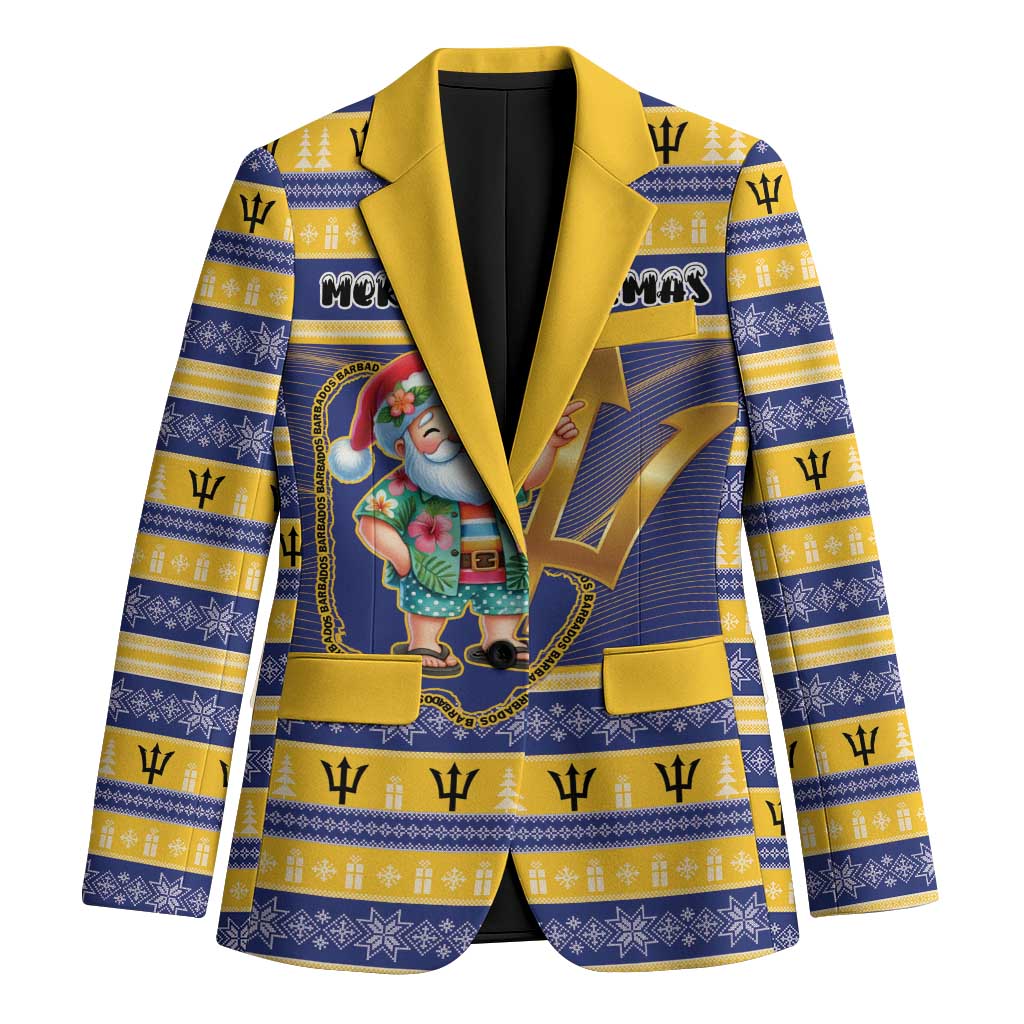 Personalized Barbados Christmas Blazer Bajan Map Santa Trident - Wonder Print Shop