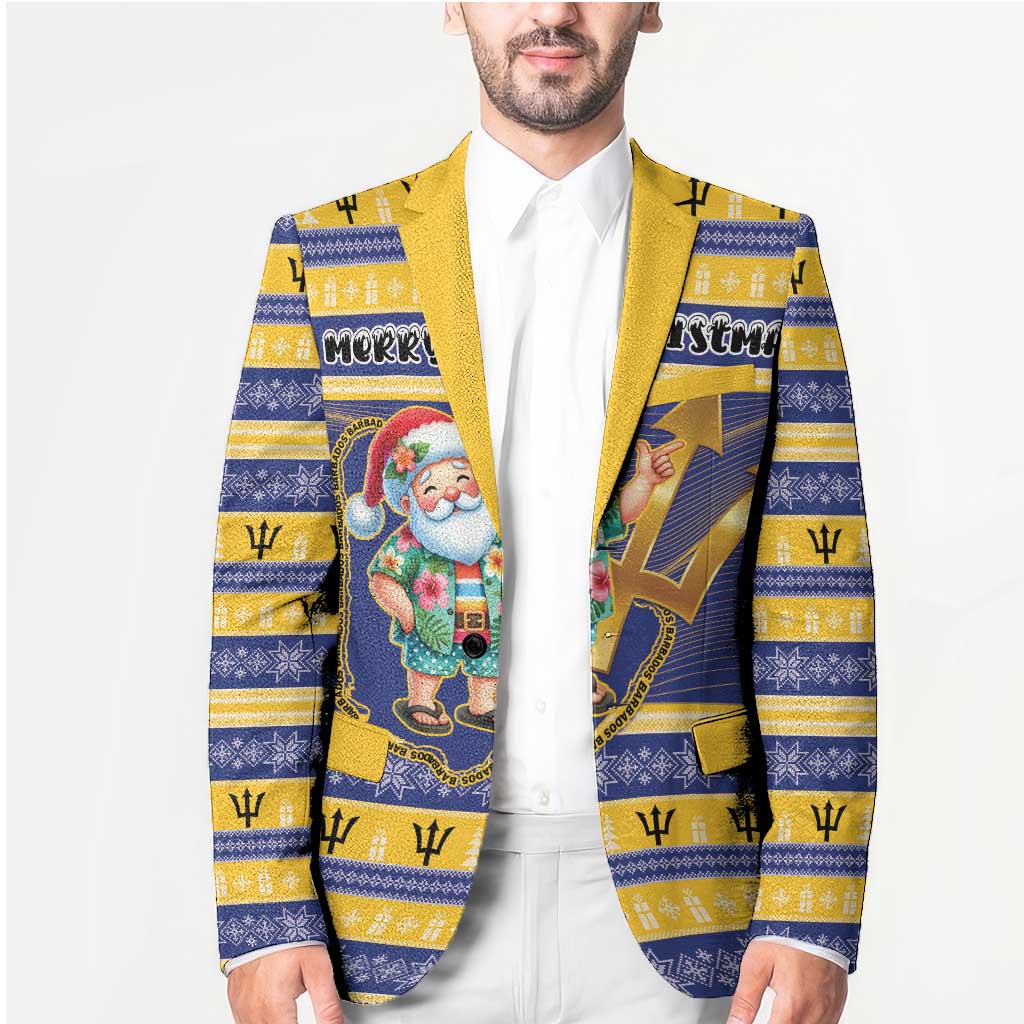 Personalized Barbados Christmas Blazer Bajan Map Santa Trident - Wonder Print Shop