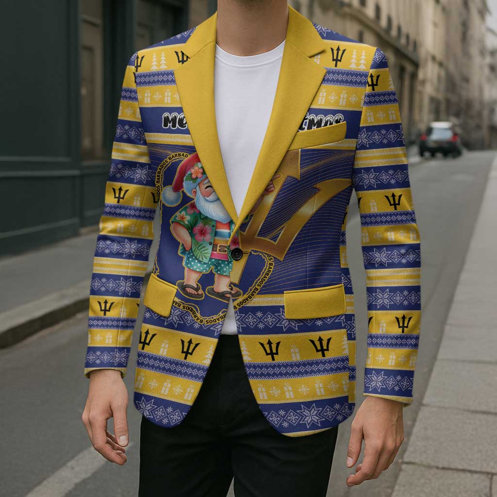 Personalized Barbados Christmas Blazer Bajan Map Santa Trident - Wonder Print Shop