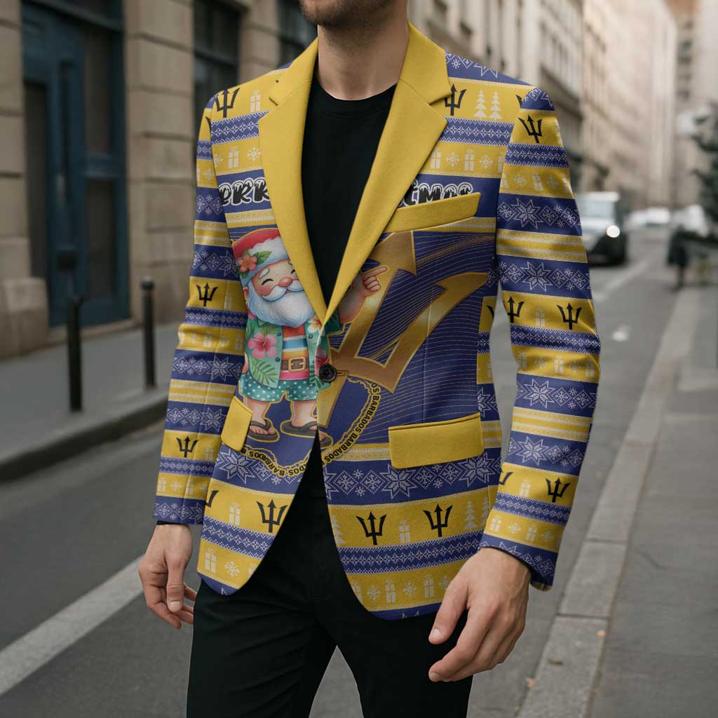 Personalized Barbados Christmas Blazer Bajan Map Santa Trident - Wonder Print Shop