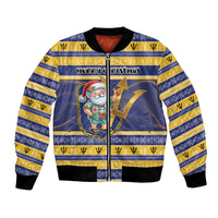 Personalized Barbados Christmas Bomber Jacket Bajan Map Santa Trident - Wonder Print Shop