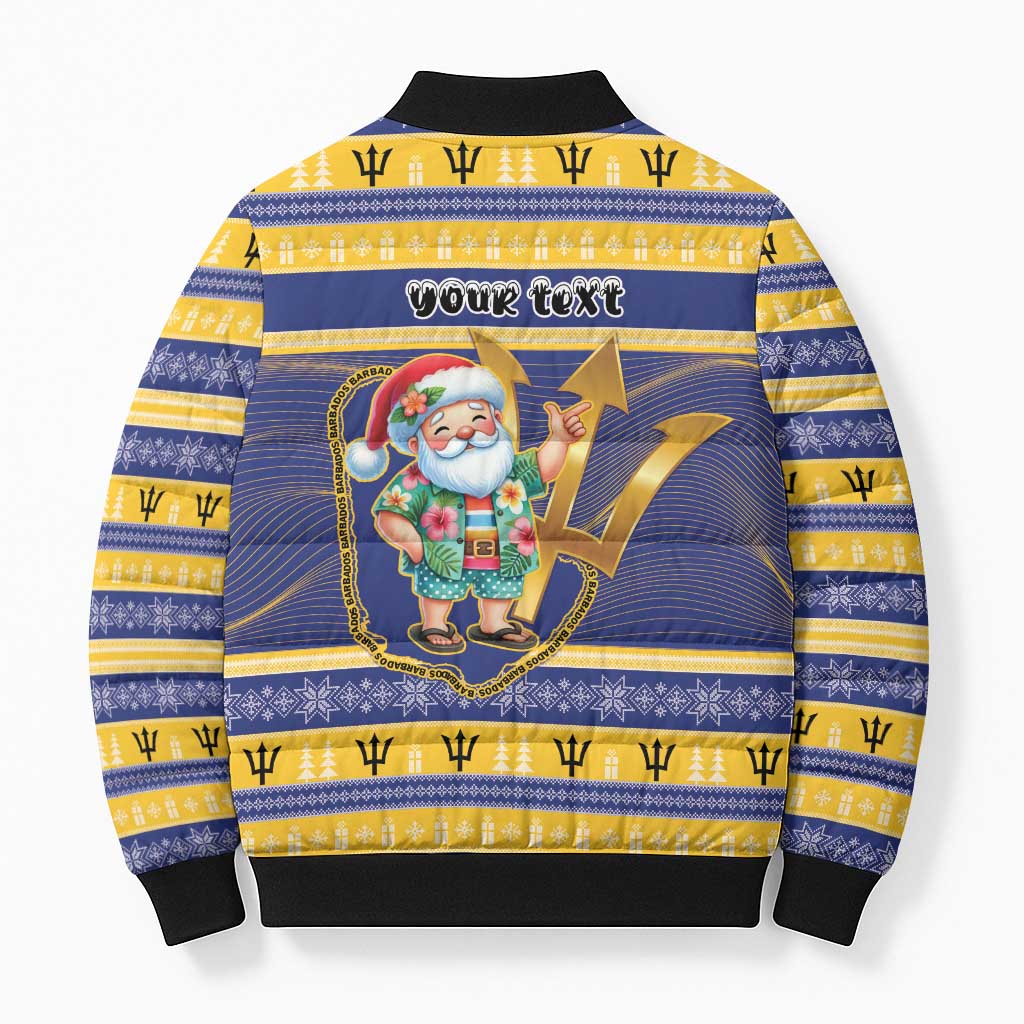 Personalized Barbados Christmas Bomber Puffer Jacket Bajan Map Santa Trident - Wonder Print Shop