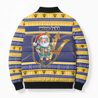 Personalized Barbados Christmas Bomber Puffer Jacket Bajan Map Santa Trident - Wonder Print Shop