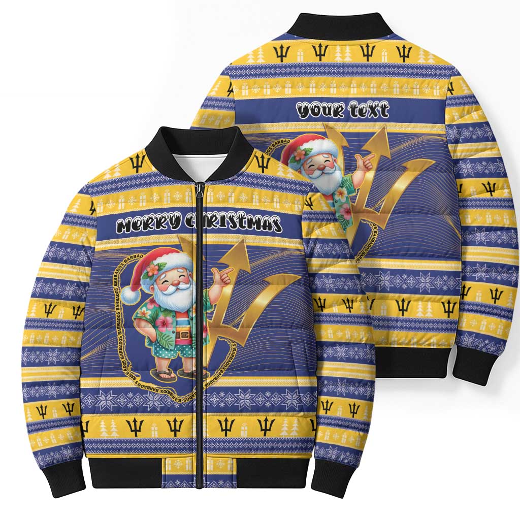 Personalized Barbados Christmas Bomber Puffer Jacket Bajan Map Santa Trident - Wonder Print Shop