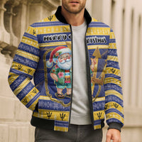 Personalized Barbados Christmas Bomber Puffer Jacket Bajan Map Santa Trident - Wonder Print Shop