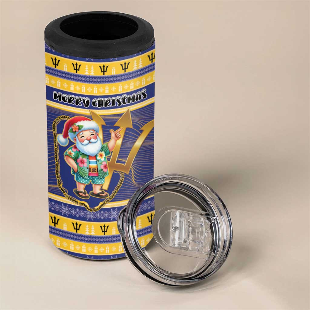 Personalized Barbados Christmas 4 in 1 Can Cooler Tumbler Bajan Map Santa Trident - Wonder Print Shop
