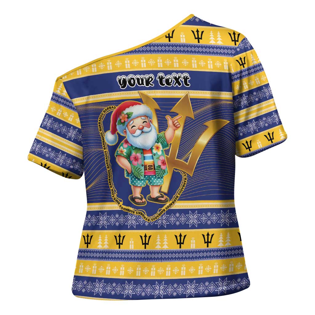 Personalized Barbados Christmas Cross Shoulder Shirt Bajan Map Santa Trident - Wonder Print Shop