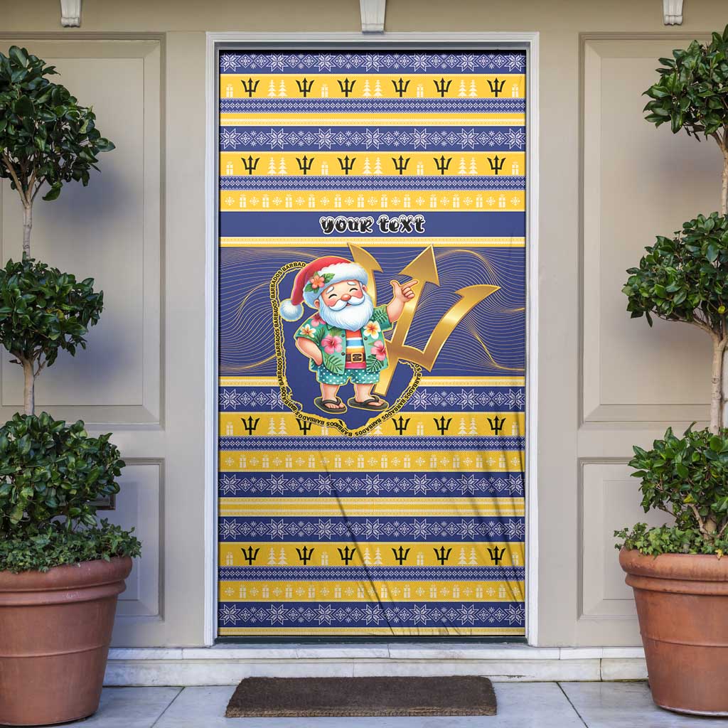 Personalized Barbados Christmas Door Cover Bajan Map Santa Trident - Wonder Print Shop