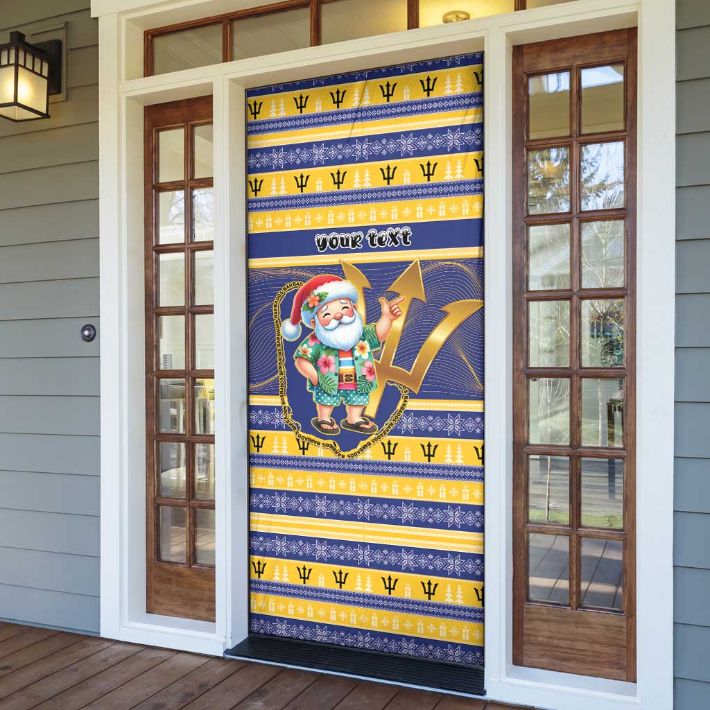 Personalized Barbados Christmas Door Cover Bajan Map Santa Trident - Wonder Print Shop