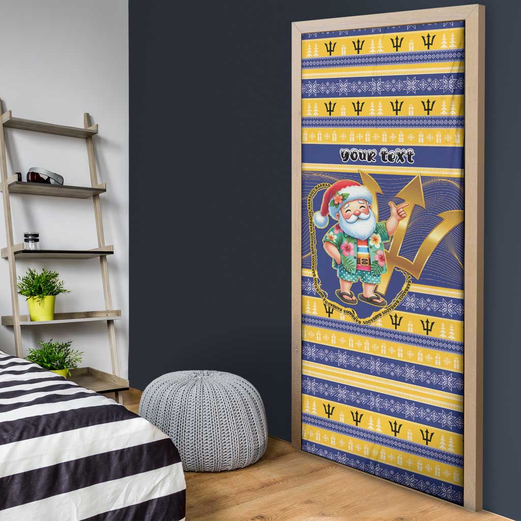 Personalized Barbados Christmas Door Cover Bajan Map Santa Trident - Wonder Print Shop