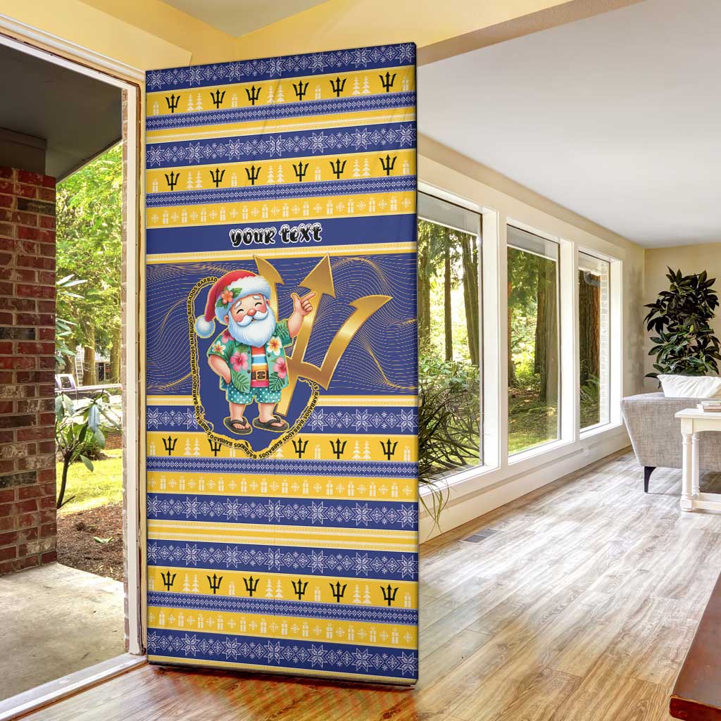 Personalized Barbados Christmas Door Cover Bajan Map Santa Trident - Wonder Print Shop