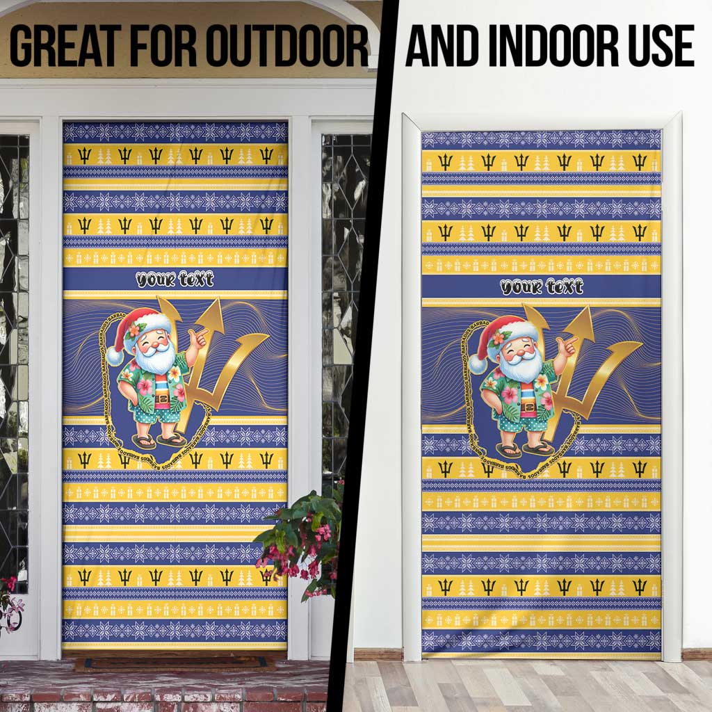 Personalized Barbados Christmas Door Cover Bajan Map Santa Trident - Wonder Print Shop