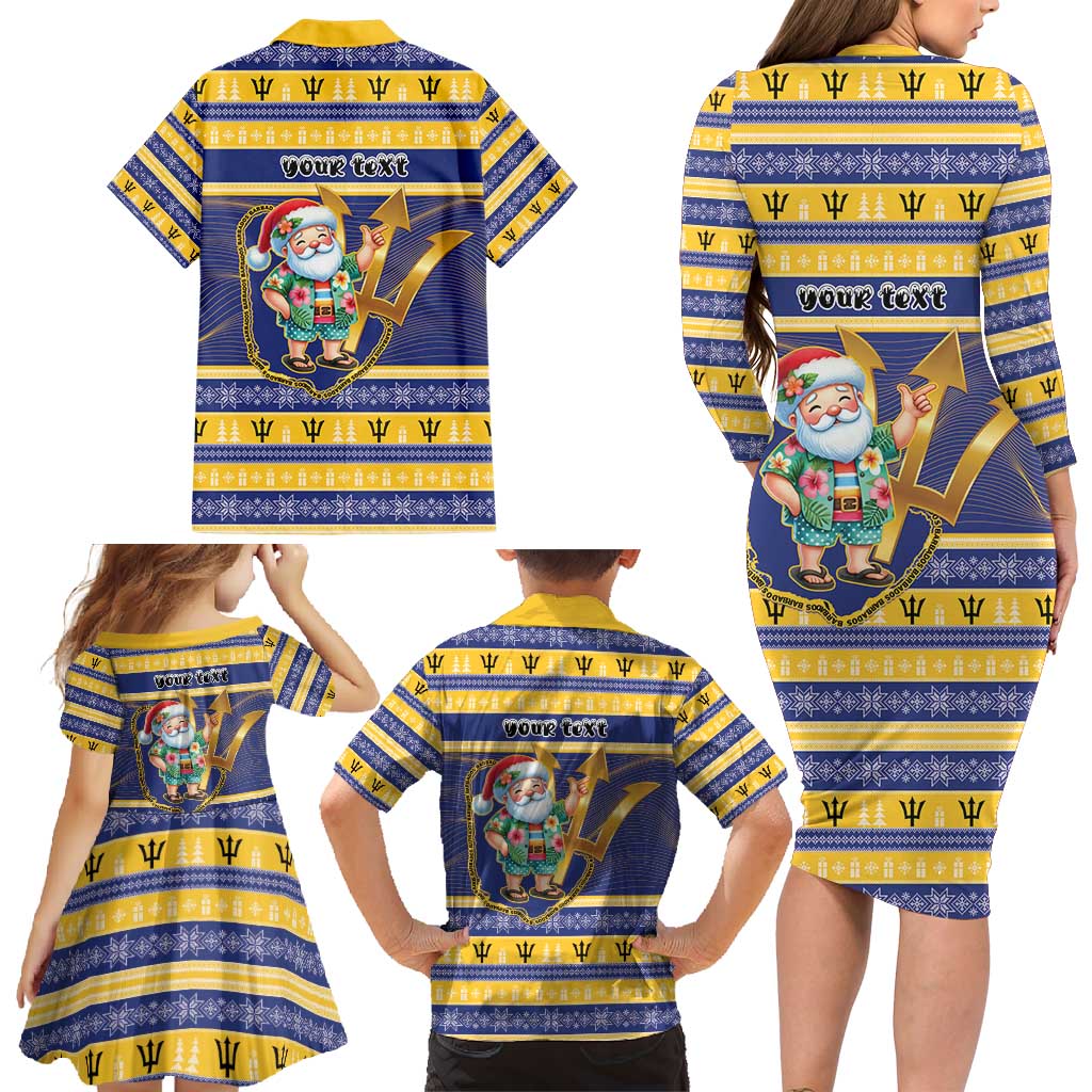 Personalized Barbados Christmas Family Matching Long Sleeve Bodycon Dress and Hawaiian Shirt Bajan Map Santa Trident - Wonder Print Shop
