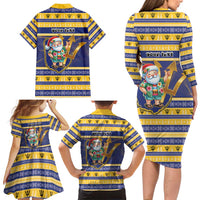 Personalized Barbados Christmas Family Matching Long Sleeve Bodycon Dress and Hawaiian Shirt Bajan Map Santa Trident - Wonder Print Shop