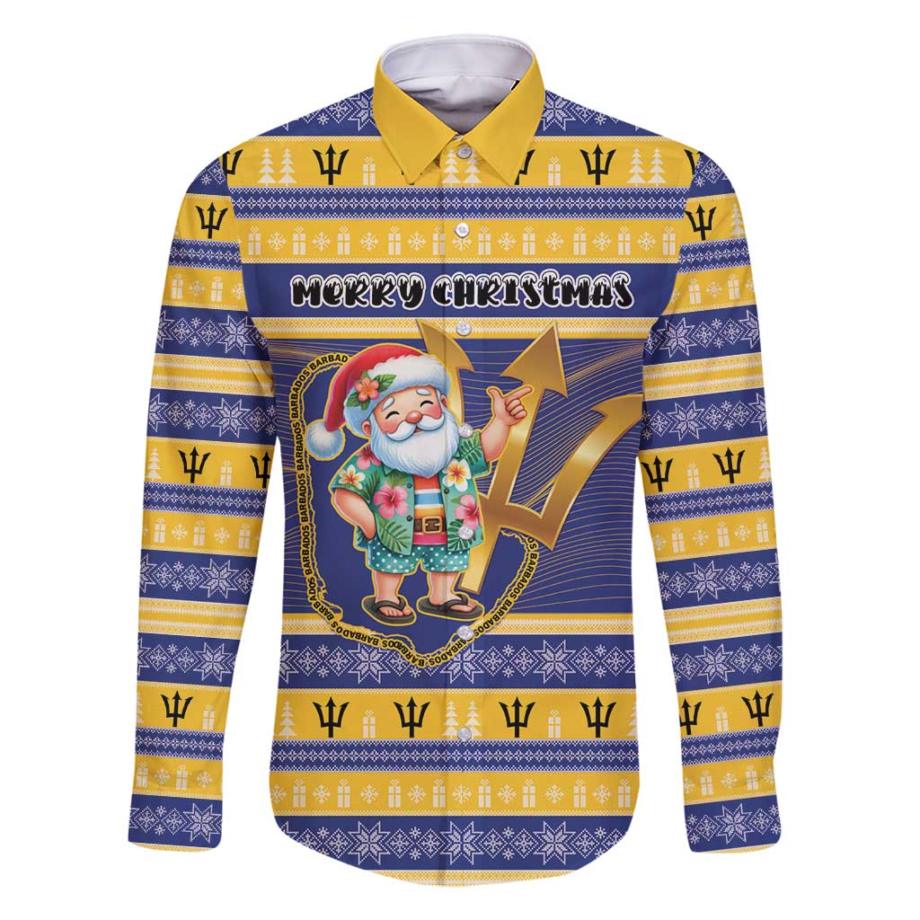 Personalized Barbados Christmas Family Matching Long Sleeve Bodycon Dress and Hawaiian Shirt Bajan Map Santa Trident - Wonder Print Shop