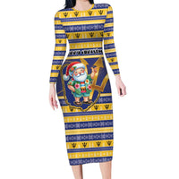 Personalized Barbados Christmas Family Matching Long Sleeve Bodycon Dress and Hawaiian Shirt Bajan Map Santa Trident - Wonder Print Shop
