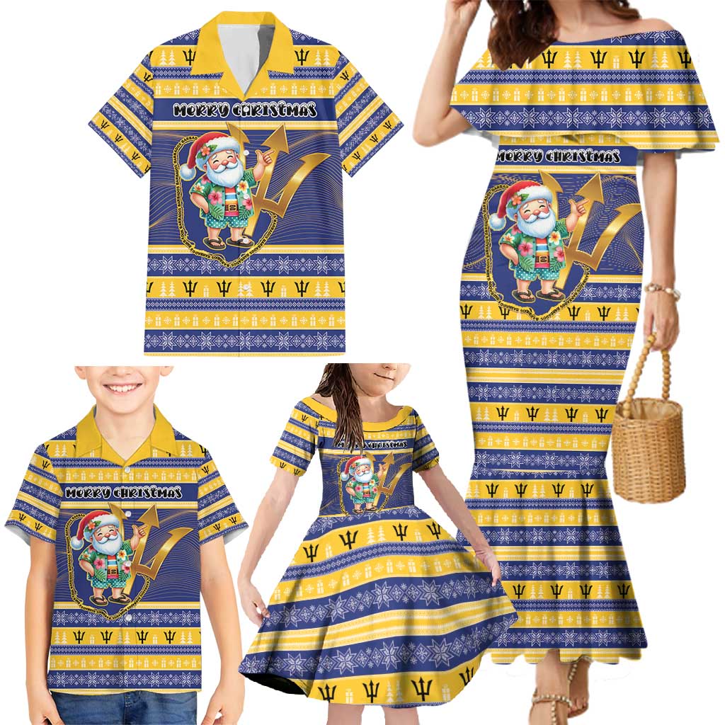 Personalized Barbados Christmas Family Matching Mermaid Dress and Hawaiian Shirt Bajan Map Santa Trident - Wonder Print Shop
