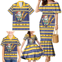 Personalized Barbados Christmas Family Matching Mermaid Dress and Hawaiian Shirt Bajan Map Santa Trident - Wonder Print Shop
