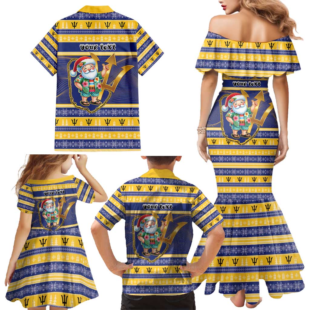 Personalized Barbados Christmas Family Matching Mermaid Dress and Hawaiian Shirt Bajan Map Santa Trident - Wonder Print Shop
